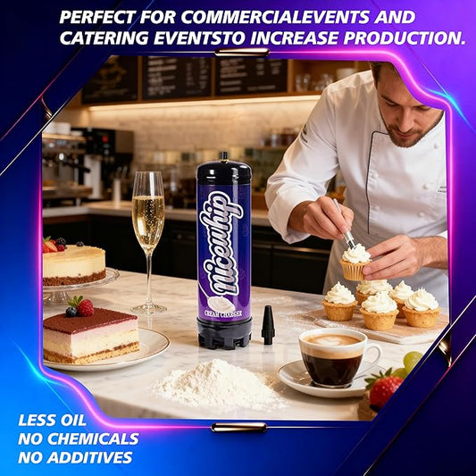 2.2L Cream Chargers 1Pack- Professional Nitrous Oxide (N2O) Charger Canister, for Whipping Cream, Desserts, Culinary Foams - Food Grade, Easy Use, High Yield