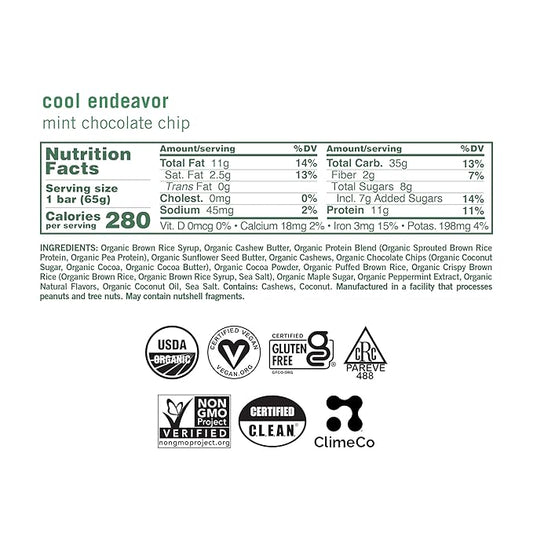 GoMacro MacroBar Organic Vegan Protein Bars - Mint Chocolate Chip, 2.3 Ounce Bars, (Pack of 12)