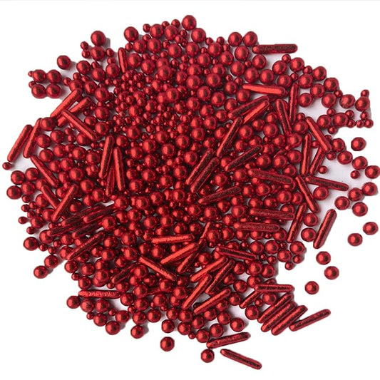 Sprinkles Red Pearl Sugar Candy Mix Size Baking Cake Decorations Cupcake Toppers Celebrations Shaker Jar Wedding Shower Party (130g/4.2oz)
