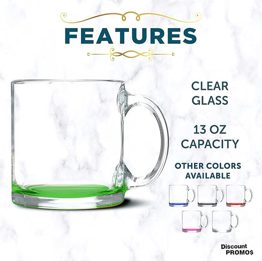 Libbey Clear Glass Coffee Mugs 13 oz. Set of 10, Bulk Pack - Perfect for Coffee, Tea, Espresso, Hot Cocoa, Other Beverages - Green Bottom