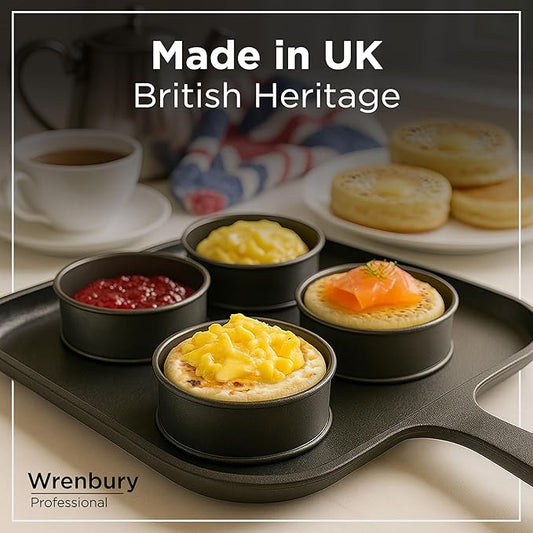 Wrenbury Crumpet Rings Nonstick 3.5 inch - English Muffin Rings - Set of 6 Food Ring Molds for Cooking – Metal Baking Egg Ring Set - Made in England