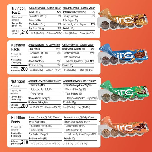 CirC Energy Bites - Chocolate Lovers Variety 12 Pack Gluten Free Protein Balls - 10g Protein, Whole Grains, Nuts & Fruit - Portable Healthy Snacks for Adults & Kids, 5 Piece Resealable Packs