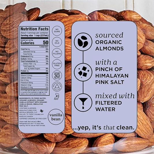 Mooala Organic Simple Almondmilk Vanilla- Shelf Stable Single Serve Cartons, 4 Ingredients, No Gums, No Oil, No Fillers, Dairy Free Plant Based Milk, On The Go 12 Pack