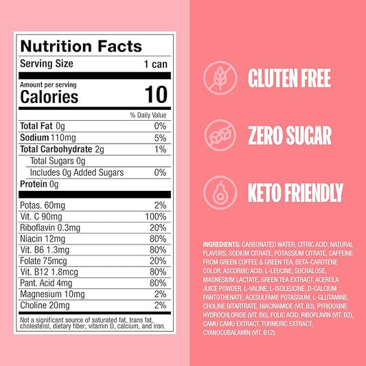 ZOA Zero Sugar Energy Drinks, White Peach - Sugar Free with Electrolytes, Healthy Vitamin C, Amino Acids, Essential B-Vitamins, and Caffeine from Green Tea - 12 Fl Oz (12-Pack)