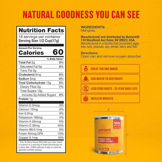 Freeze-Dried Mangoes – #10 Can | 25-Year Shelf Life | Emergency Food Storage & Snacking