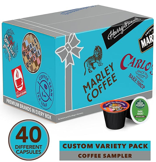 Coffee Pods Variety Pack Sampler from Top Brands, Assorted Single Serve for Keurig K Cups Coffee Makers, 40 Unique Cups