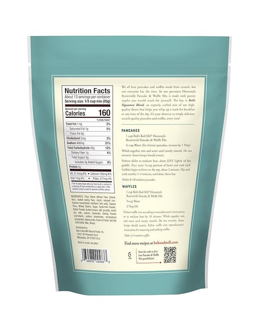 Bob's Red Mill Signature Buttermilk Pancake Mix, 20oz (Pack of 4)- Just Add Water, Makes 32-40 Pancakes per Bag