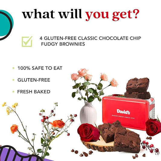 David’s Cookies Gluten-Free Brownies Gift in Sweet Sampler Tin – 4pcs Fresh Baked Brownie Snacks – Individually Wrapped Chocolate Brownies – Gourmet Bakery & Dessert Brownie Gift for All Occasions