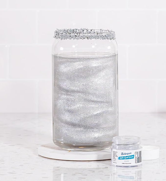 Bakerpan Pearl Luster Dust Edible, Silver Edible Glitter for Cocktails, 4 Grams Edible Glitter for Cake Decorating, Cookies, Chocolates and Candies, Drinks (Made in USA)