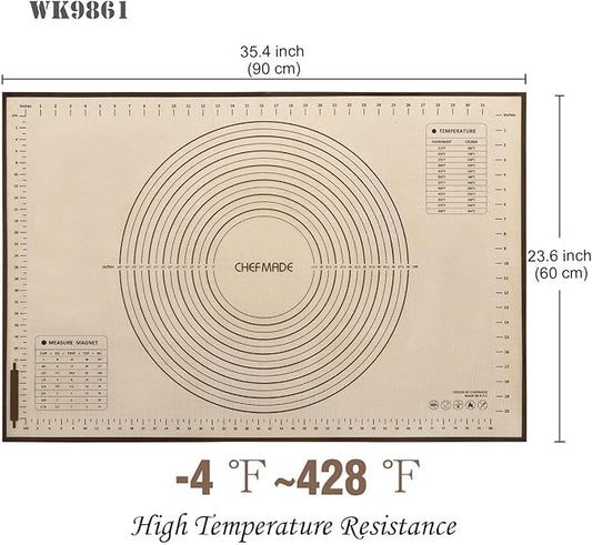 CHEFMADE Silicone Baking Mat, 36" x 24" Extra Thick Large Non-Stick Sheet Mat with Measurement | Non-Slip Reusable Food Grade Flexible Dishwasher Safe|Making,Cookies,Macarons,Bread,Pastry and Pizza