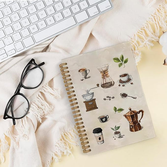 Vintage Coffee Spiral Notebook, Coffee Lovers Gifts Journal Notebook, Retro Cafe Notebooks for School Work, Caffeine Lover Office Supplies Gifts for Women Men, 5.5x8.3 Inch