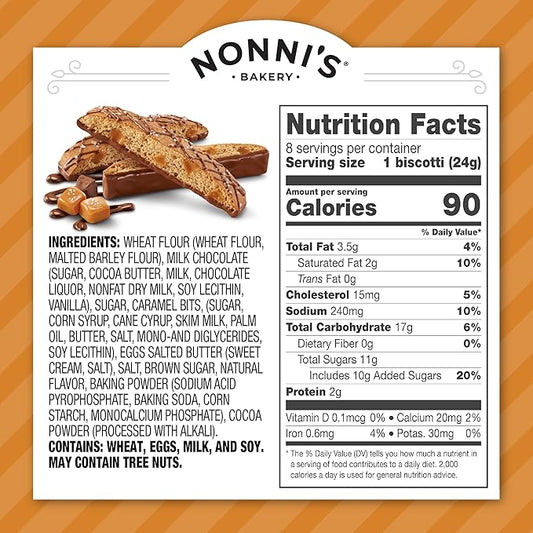 Nonni's Salted Caramel Biscotti Italian Cookies - 6 Boxes - Biscotti Individually Wrapped Cookies - Italian Biscotti Cookies w/Rich Milk Chocolate & Sea Salt - Kosher - 6.72 oz