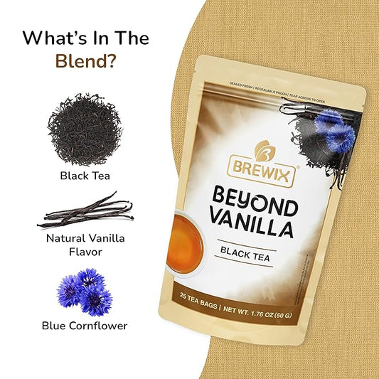 BREWIX, Vanilla Caramel Dessert Tea (25 Pyramid Black Tea Bags) | Naturally Flavored, Caffeinated & Sugar-Free | A Cozy & Indulgent Brew for Anytime Cravings