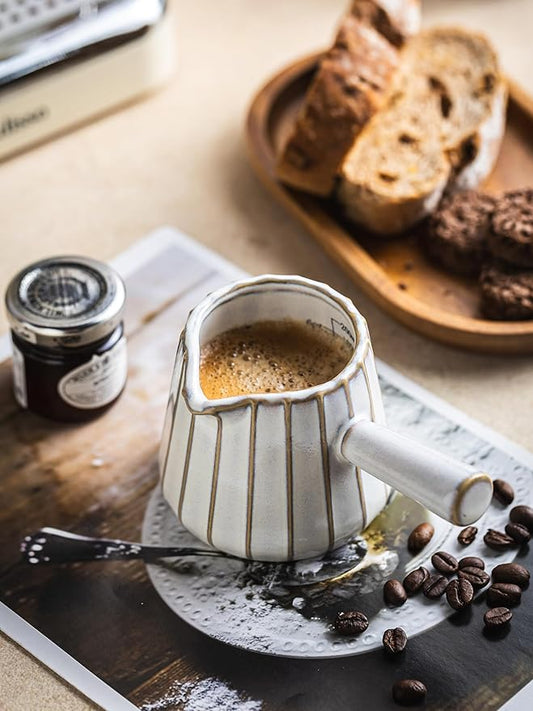Ceramic Espresso Cups, Espresso Measuring Cup with Handle, Expresso Shots Cups with Scale, Espresso Accessories, 200ML /6 OZ, Cream White