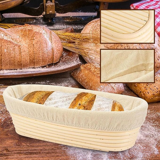 2PACK 12 inch Oval Bread Proofing Basket Banneton Bread Dough Proofing Rising Rattan Basket & Liner for Baking Bread Making