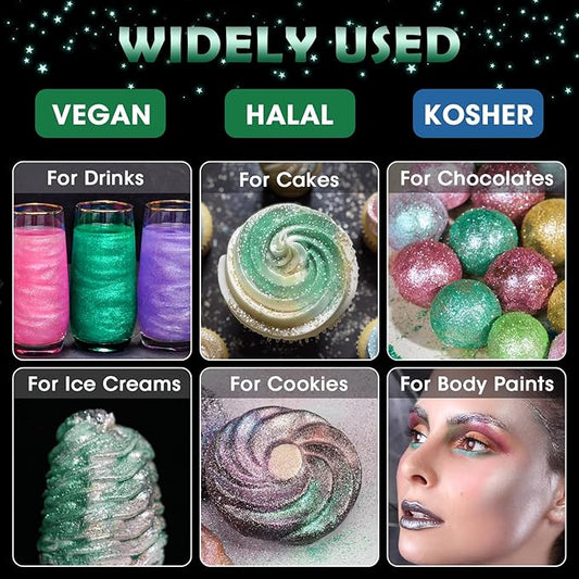 NiHome Edible Food-Grade Glitter Powder Glimmer Luster Dust Metallic Fancy Food Decorating Sprinkle Glimmery Dust for Drink Wine Beverage Cake Bakery Vegan Allergen-Free (Dark Green, 0.35oz/10g)