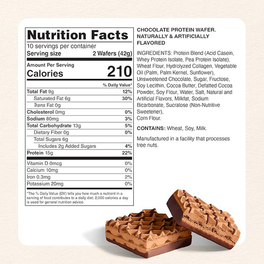 Myprotein Protein Bars, Crispy Protein Wafers, 15g High Protein Snacks, Box of 10 Chocolate Wafers Packs, Milk & Whey Protein Isolate, Light & Crunchy