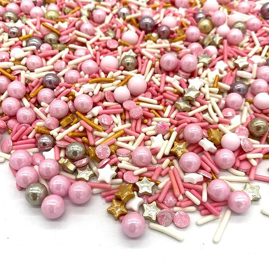 Rose and Gold Sprinkles Sugar Sprinkle Mix Pink Sprinkles Cake Decorations Cupcake Toppers Cookie Decorating Ice Cream Celebrations Shaker Jar Wedding Shower Party(120g/4.2oz)