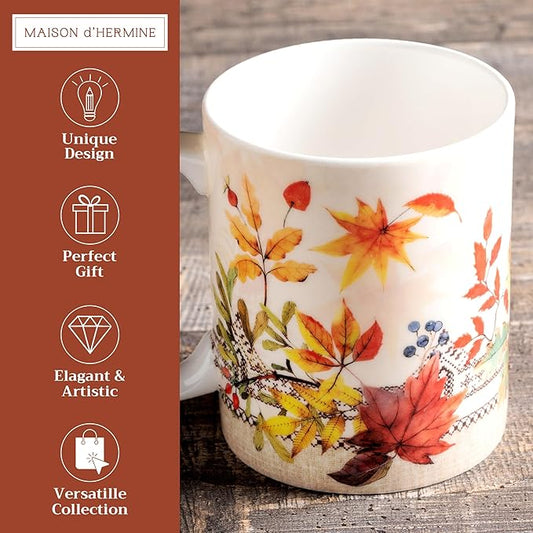 Maison d' Hermine Coffee Mug with Handles Fine Bone China Mugs Pack of One Tea Cups for Hot Beverages Cappuccino Latte Home Restaurant Office Perfect for Gift (Amarante - Charmille, 12 Ounce)