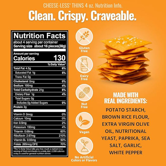 Every Body Eat Snack Thins, Allergen Friendly, Vegan, Gluten Free and Dairy Free (6 Count, Cheese-Less)