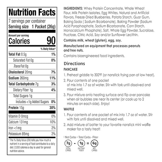 BariWise Protein Pancake & Waffle Mix, Blueberry, Low Sugar & Low Carb (7ct)