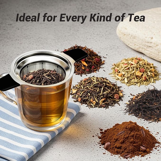 Tifanso Stainless Steel Tea Infuser Steeper Strainer for Loose Leaf Tea, Fine Mesh Reusable Diffusers Ball Bag Filter Holder with Heat Proof Handles for Teapots, Mugs, Cups