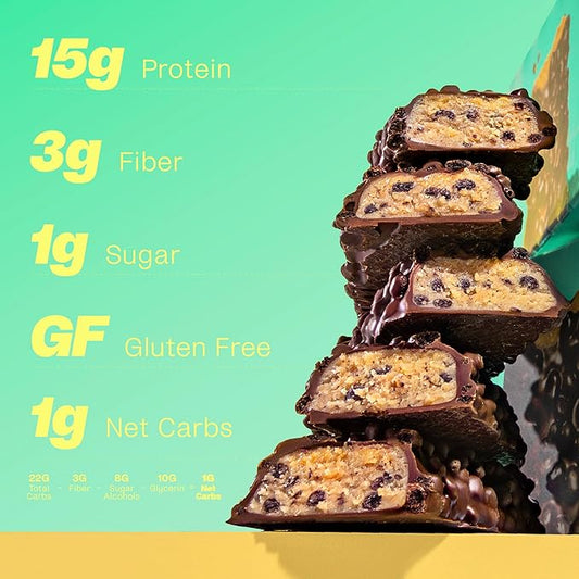 Misfits Vegan Protein Bars, Mint Chocolate Chip | Plant Based, Low Sugar & Carb, High Fiber Snacks | Pack of 12