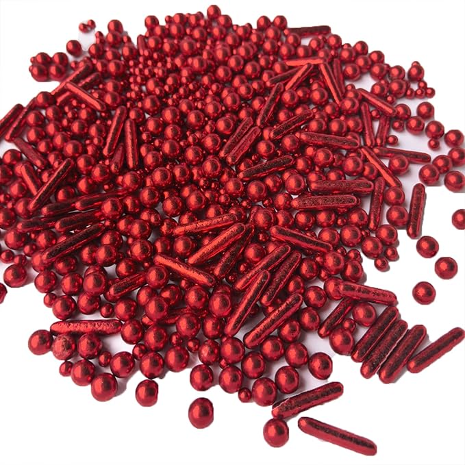 Sprinkles Red Pearl Sugar Candy Mix Size Baking Cake Decorations Cupcake Toppers Celebrations Shaker Jar Wedding Shower Party (130g/4.2oz)