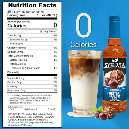 Syruvia Sugar Free Coffee Syrup, Chestnut Praline Flavored Syrup for Drinks, Lattes, and Desserts – 25.4 fl oz
