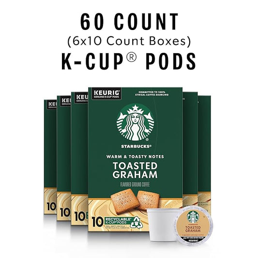 Starbucks K-Cup Coffee Pods, Toasted Graham Flavored Coffee, Naturally Flavored, 100% Arabica, 6 boxes (60 pods total)