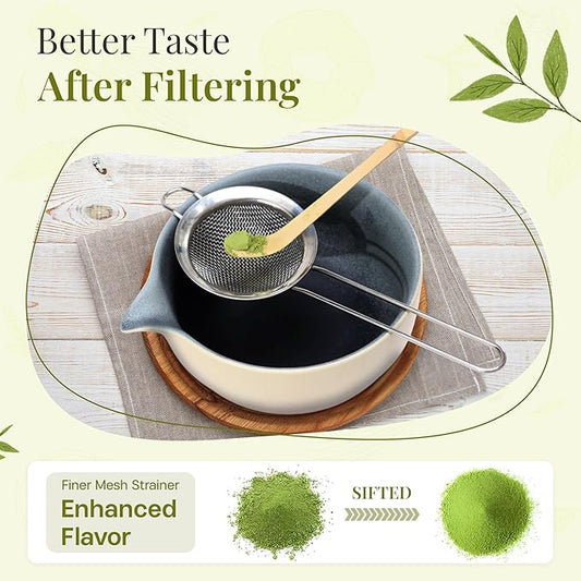 Matcha Whisk Set,includes Matcha Bowl,Matcha Whisk and Holder by Bamboo, Spout, Matcha Sifter Strainer Spoon Scoop Chasen Holder Towel- Perfect Japanese Matcha Set(8 Pcs Pink)