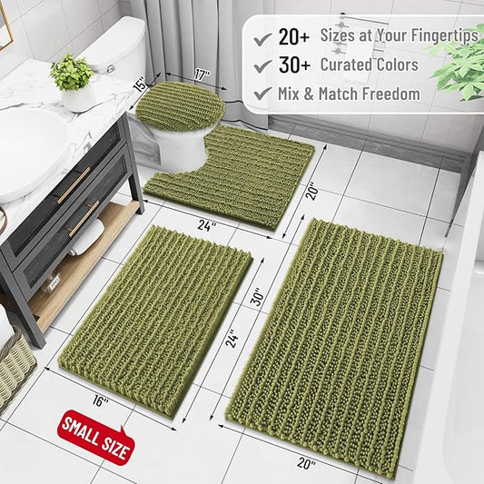 Arotive Luxury Chenille Bathroom Rug Mat, Extra Soft Thick Absorbent Shaggy Bath Rugs, Non-Slip Machine Wash Dry, Plush Bath Mats for Bathroom, Shower and Tub, 47x24, Willow Green