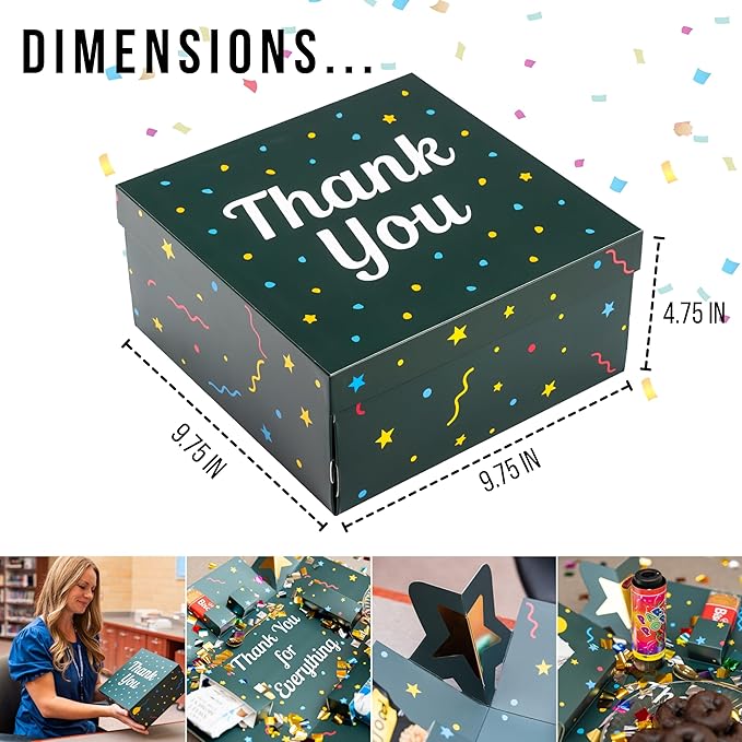 Explosion Gift Box with Treats β Premium Surprise Snack Box with Donuts, Cookies, Chips & More β Blank Design for Any Occasion β Party, Celebration, or Just Because Gift (Thank You)