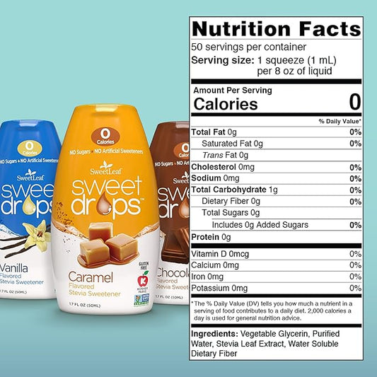 SweetLeaf Sweet Drops - Stevia Liquid Variety Pack with Chocolate, Caramel, Vanilla Stevia Sweetener, Sugar-Free Coffee Syrup Alternative and More, 1.7 Oz Ea (Pack of 3)