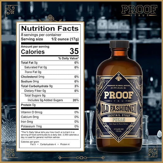 Proof Syrup - Old Fashioned Cocktail Mix - Made with Real Bitters & Cane Sugar - Pecan - Fast, Easy, Delicious, Handcrafted Cocktail Syrup - 4oz