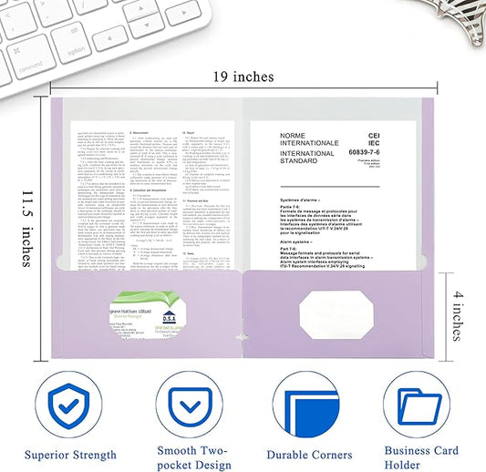 Zzrywuty File Folders with Pockets Letter Size, 50-Pack Paper Folders with Card Slot, Two Pocket Folders for School Students, Businessmen, Home and Office Workers(Purple)