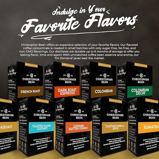 Christopher Bean Coffee - 396 servings, 30 to 1 Blend Bag in Box Liquid Instant Coffee or Cold Brew Coffee Concentrate - Hot or Iced Coffee - Caramel Butter Crunch