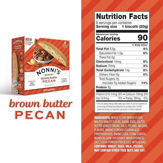 Nonni's Brown Butter Pecan Biscotti, Nutty Pecan Cookie with Rich Browned Butter Flavor, 8 Individually Wrapped Bakery Snacks, 5.52 oz, 3 Pack