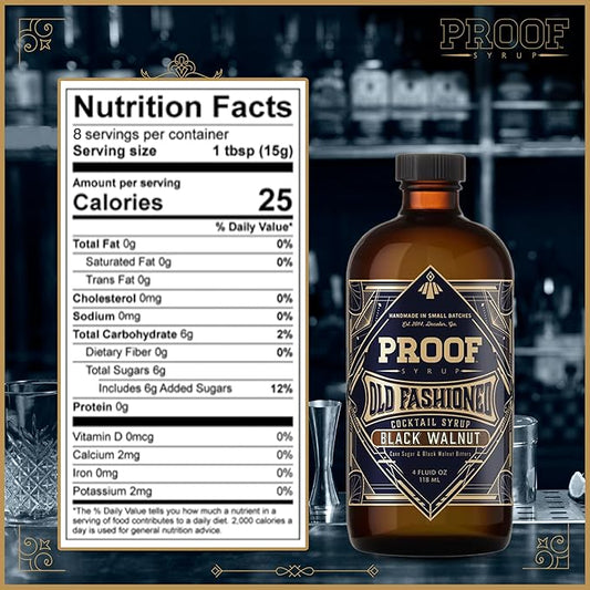 Proof Syrup - Old Fashioned Cocktail Mix - Made with Real Bitters & Cane Sugar - Black Walnut - Fast, Easy, Delicious, Handcrafted Cocktail Syrup - 4oz