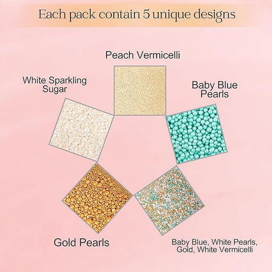 Confect Sprinkles- Fairytale Frozen Cake Decorating Sprinkles – Teal, White & Glittering Gold Pearl Dragees, Pearl Jimmies & White Sparkling Sugar – Edible Sprinkle Mix for Cakes, Cupcakes, Cookies & Party Desserts- Vegan, Gluten-Free, Nut-Free, Soy-Fr...