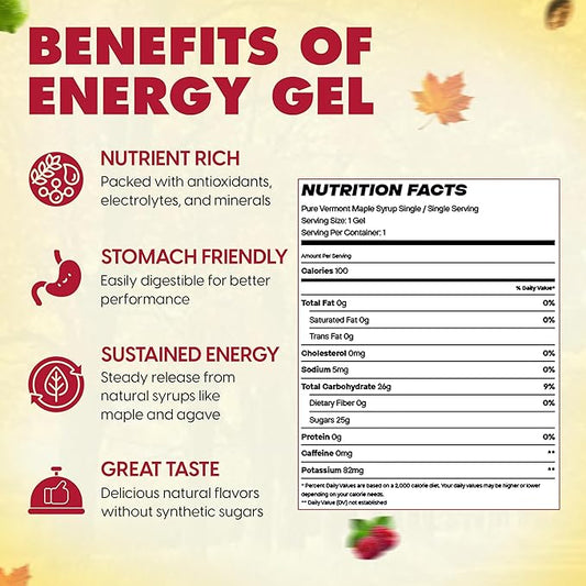 UnTapped Maple Syrup Energy Gels Pack of 20 | 5 All-Natural Flavors Including Coffee, Raspberry, Pure Maple, Citrus, & Cocoa | USDA Organic-Certified Maple Syrup for Long-Lasting Energy