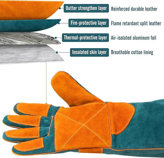 BEETRO 932℉ Heat Resistant Forge/Mig/Stick Welding Gloves for Oven/Grill/Fireplace/Furnace/Stove/Pot Holder/Wood Burner