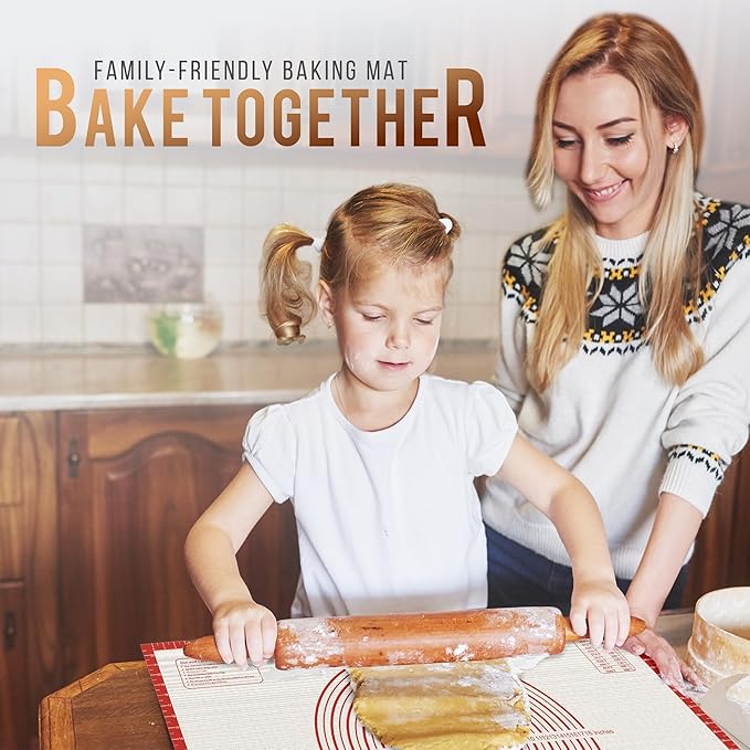 36 * 24 inches Red, Non-Slip Silicone Baking Sheets - Baking Mat with 0.7mm Thickness - Non-Stick Pastry & Cookie Mat for Kitchen Counter for Rolling Out Dough with Measurements.