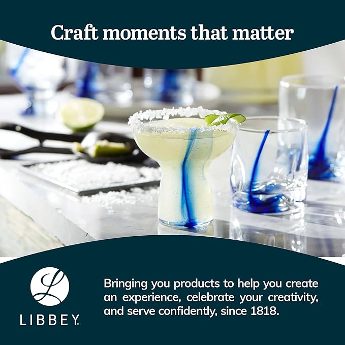 Libbey Tumbler and Rocks Glass Set, Infused Blue Ribbon Drinkware Glasses Set,, Artisan Inspired Four-Dimple Shaped Rock Glasses, Dishwasher Safe Tumbler Glasses Set