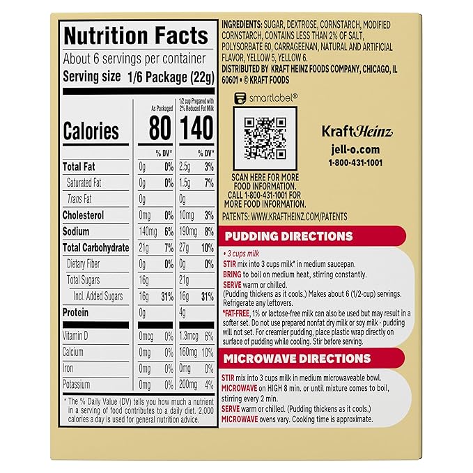 Jell-O Cook & Serve Vanilla Pudding & Pie Filling Mix, 4.6 oz Box