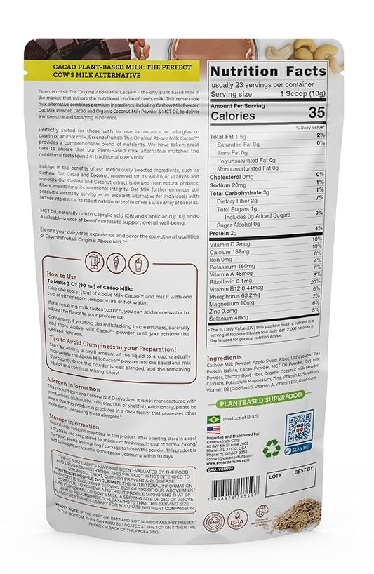 Essenzefruits Cocoa Powder, Non-Dairy Coffee Creamer Mocha, Shelf-Stable Superfood Non-Dairy Powder Creamer, Gluten Free, Non-GMO, Vegan, 8 oz. Bag, Pack of 1