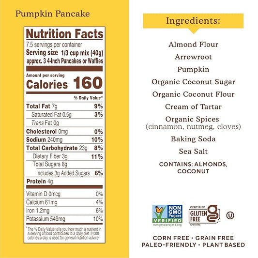 Simple Mills Almond Flour Pancake & Waffle Mix, Pumpkin - Gluten Free, Plant Based, Paleo Friendly, Breakfast 10.7 Ounce (Pack of 6)
