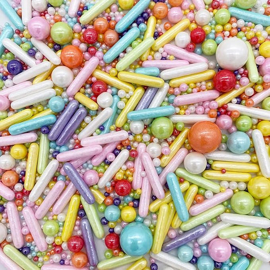 Rainbow Sprinkle Mix Pearl Sugar Candy Mix Size Baking Cake Decorations Cupcake Toppers Cookie Decorating Ice Cream Celebrations Shaker Jar Wedding Shower Party (130g/4.58oz)