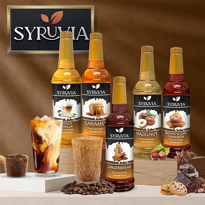 Syruvia Coffee Syrup, Peanut Butter Cup Flavored Syrup for Drinks, Lattes, and Desserts – 25.4 fl oz, With Pump