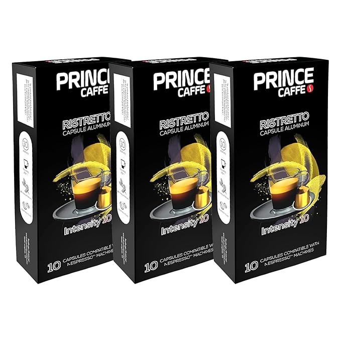 Prince Caffe Espresso Pods β Ristretto Intensity 10, Dark Roast, The Espresso Coffee Pods Are Compatible with Nespresso Original Line Machines, 30 Count (3 x 10 Capsules) Premium Quality Coffee Capsules.